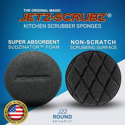 Jetz-Scrubz Scrubber Sponge, J22/3, Round, Set of 3, Made in the USA - style: Round, Set of 3
