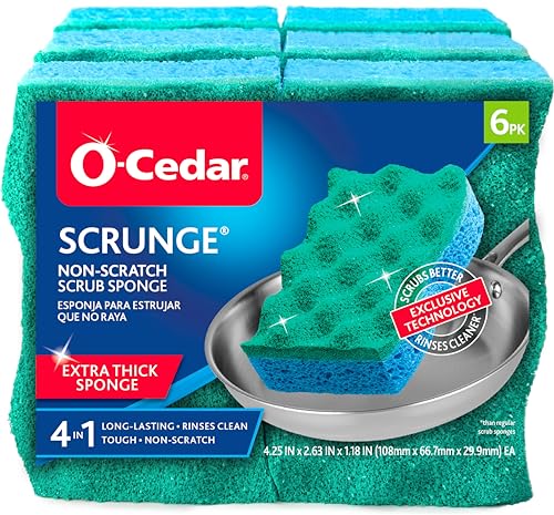 O-Cedar Scrunge Non-Scratch Scrub Sponge (Pack of 6) | Rinse-Clean Surface | Safe for Nonstick Cookware, Glass & All Hard Surfaces - size: 6 Count (Pack of 1)