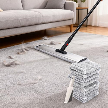 Flat Mop 24in, Heavy Duty Microfiber Wet Mop for Hardwood & Laminate & Tile | Deep clean for hardwood, tile & laminate. 24-inch mop head fits most homes. Includes 4 durable reusable pads & adj. handle. - color: 24 in Mop Set