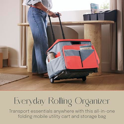 Mobile Folding Utility Cart with Canvas Storage Organizer Bag, Rolling Cart, Red/Grey - color: Red/Grey