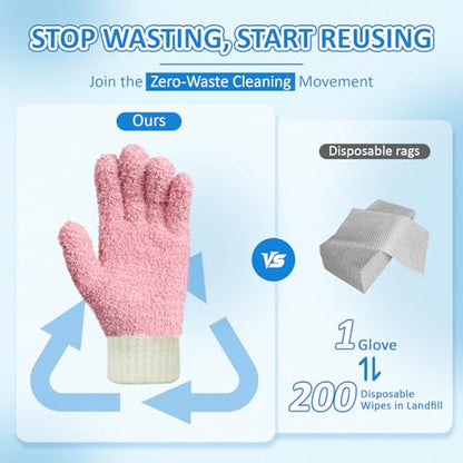 MIG4U Microfiber Dusting Gloves House Cleaning Glove for Blinds, Windows, Shutters, Furniture, and Car, Reusable Lint-Free Pink 2 Pairs S/M - color: Pink Mitten + Gloves, size: Small-Medium