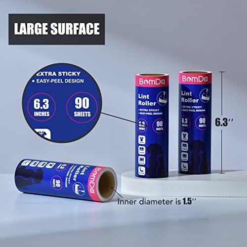 Extra Sticky Large Surface Lint Roller, 6.3'' Giant Lint Roller for Pet Hair, Long Handle Lint Remover for Clothes, Furniture, Dog & Cat Hair Remover (8 Refills / 720 Sheets) - size: 8 Refills / 720 Sheets