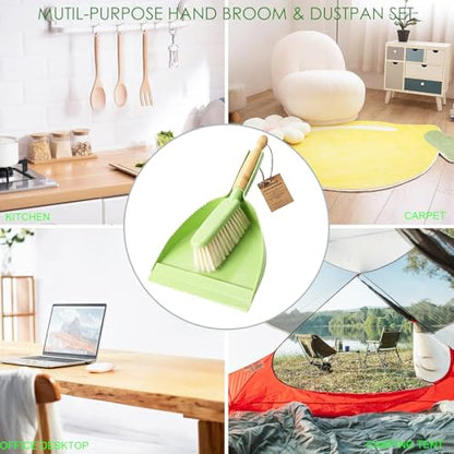 Dust Pan and Brush Set - Small Dustpan and Brush Set, Handheld Broom and Dustpan Set, Brush and Dust Pan Set for Car, Pet Care, Office, 14 x 8.7 inch, Green - color: Green