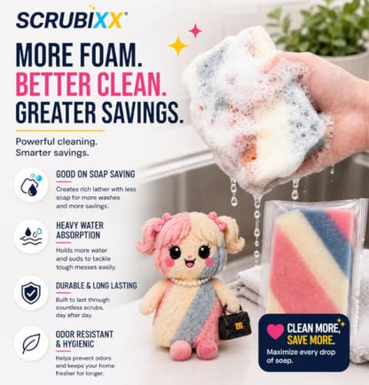 Non Scratch Scrub Sponges, 4 Pack Individually Wrapped Sponges Multi Purpose Cleaning Sponge for Kitchen Dish Washing, Non Abrasive Heavy Duty Scrubber for Dishes Pots Pans.