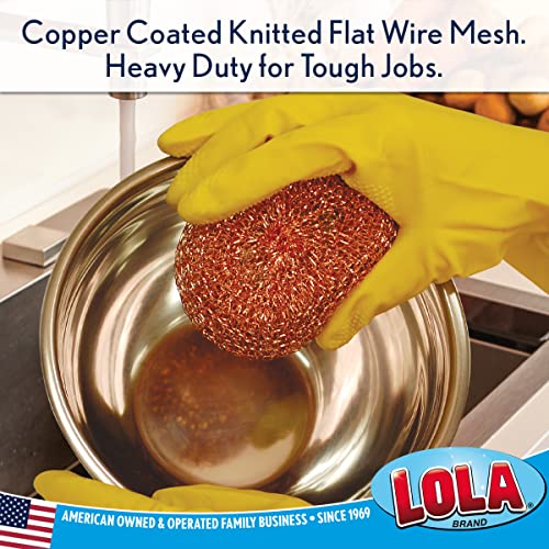 LOLA Copper Mesh Scouring Pad, 18 Grams, 2 Pack, Heavy Duty Cleaning Pads, Copper Coated Knitted Flat Wire Mesh, Recyclable, Cleans Baked On Messes - size: 2 Pack, style: Standard