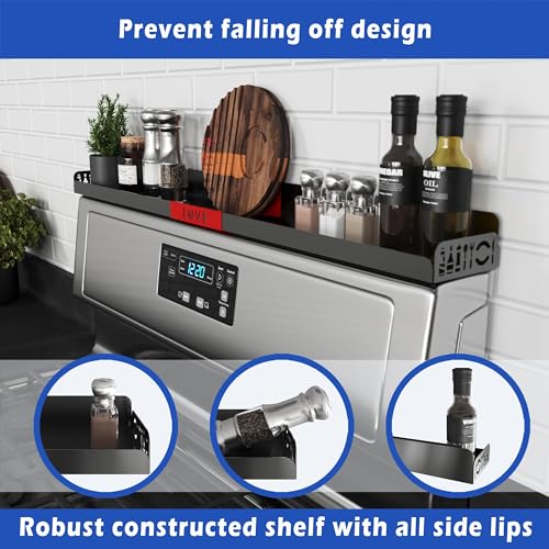 STUTOV 30" Magnetic Stove Top Shelf – Black Spice Rack with Red LOVE Design – Seasoning Organizer for Back of Stove – Over Stove Rack and Kitchen Storage Shelf - color: Black with Red Love