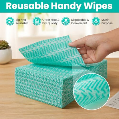 Reusable Cleaning Towels Reusable Cloths Dish Cloths, 50 Count Multi-Purpose Handy Towel, Disposabel Dry Kitchen Wipes, Durable, Absoebent, Dry Quickly, Green, Handi Wipe - color: Green,50 Pcs
