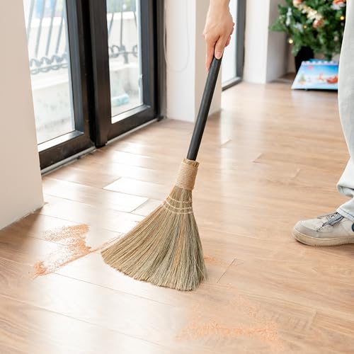 Natural Whisk Sweeping Black Handle Broom - Brooms for Wedding Jumping Ceremony Halloween DIY Decoration - Vietnamese Straw Soft Broom 12.2" Width, 28.35" Length - style: Black