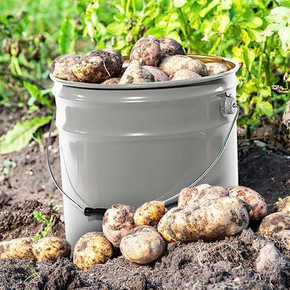 ATERET 5 Gallon Black Metal Bucket, Heavy Duty Durable Steel Open Head Pail with Handle for Outdoor and Household Use (12 Pack - Bucket Only) - size: 12pk - 5 Gal