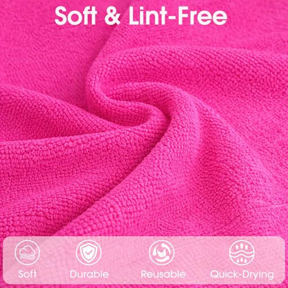Microfiber Cleaning Cloth Roll - 100 Pack Tear Away Microfiber Paper Towels, Reusable, Washable, Scratch-Free, Kitchen Towels for Car, Home, Kitchen, Glass, Dishes (Hot Pink) - color: Hotpink