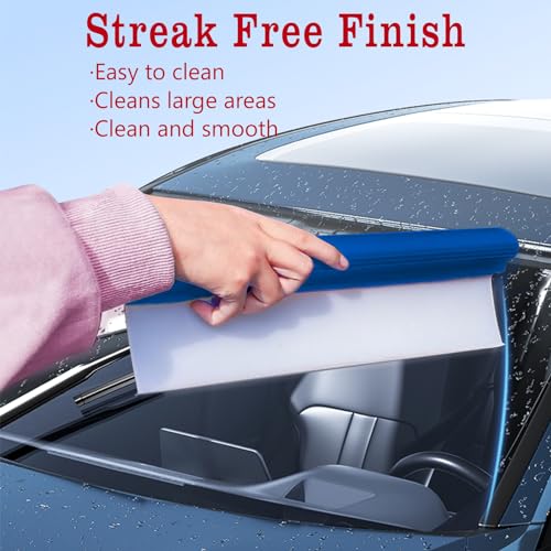 2 Pcs T Bar Car Squeegee for Window Cleaning, Silicone Car Squeegee for Drying Professional Flexible One Pass Water Blade Auto Water Blade Cleaning for Windshield, Glass, Bathroom, 12 Inch - color: 2pcs Blue