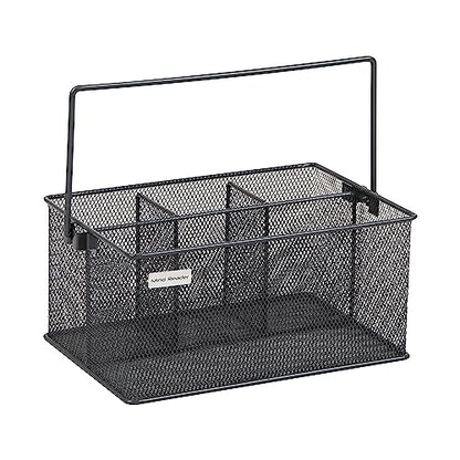 Mind Reader Multi-purpose Storage Caddy with Handle, Desktop Organizer, Cutlery Holder, 4 Compartments, Metal Mesh, Gray - color: Gray