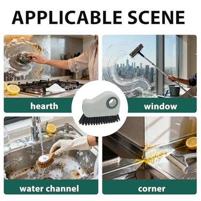 2-in-1 Window Groove Cleaning Brush, Handheld Crevice Cleaner Tool with Dustpan, Sliding Door Track Cleaning Brushes for Keyboard Blind Gap Corner Detail Sweeper Space