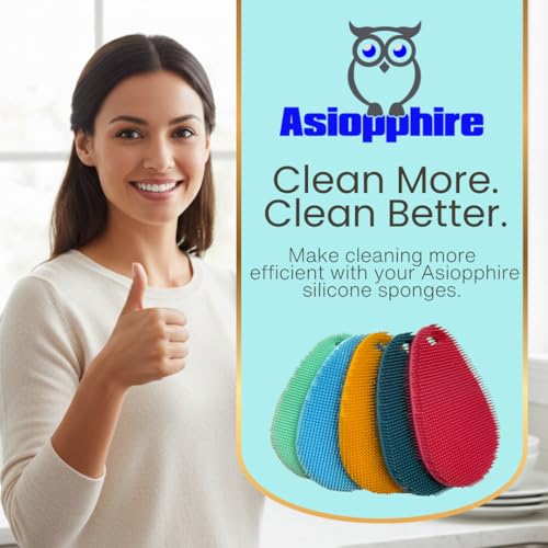 Silicone Sponge Dish Scrubber - Food Grade and Housecleaning - BPA Free Silicone Kitchen Scrubber [5 Pack Ovals Summer] - color: Summer