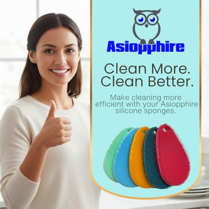 Silicone Sponge Dish Scrubber - Food Grade and Housecleaning - BPA Free Silicone Kitchen Scrubber [5 Pack Ovals Summer] - color: Summer
