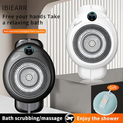 Electric Back Scrubber for Shower - Wall Mounted Exfoliating Brush, Hands-Free Automatic Body Scrubber, IPX7 Waterproof, 3-Speed Adjustment, 3 Replaceable Heads with Dry Brush (Black) - color: Black