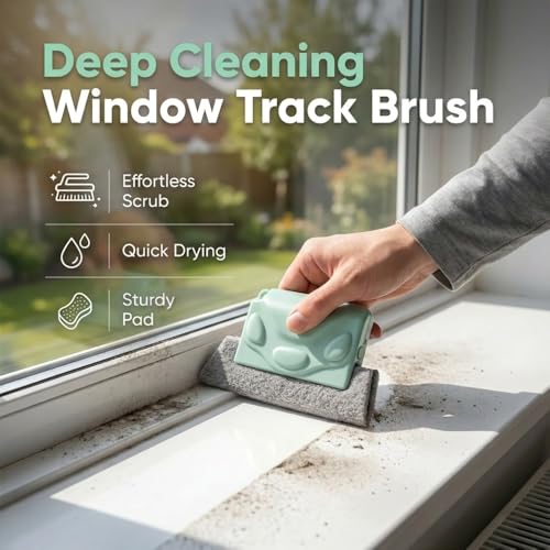Magic Window Track Cleaner, Window Groove Cleaning Brush Set, Track and Sill Crevice Tool with Handle, for Tile Lines Shutter Slats Car Vents and Narrow Gaps (Beige) - color: Beige