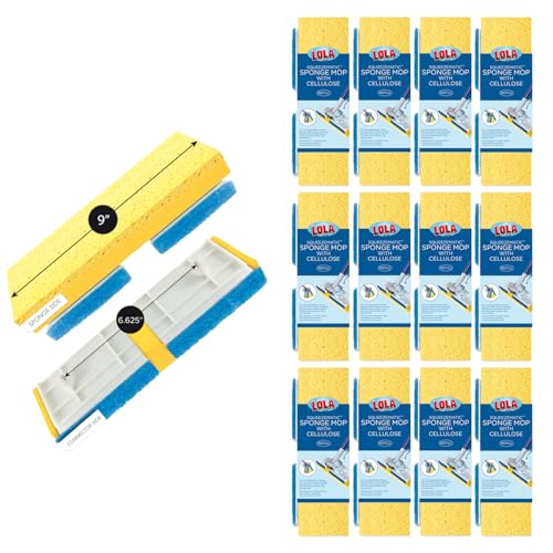LOLA Cellulose SqueezeMatic Butterfly Sponge Mop Refill, 9", 12 Pack, Refill Head, Floor Cleaning, Compatible w/Quickie Type S Sponge Mop - size: 12 Pack, style: Cellulose & Foam Sponge