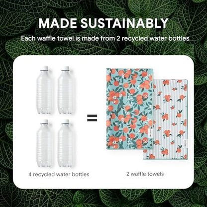 RECYCO Waffle Kitchen Towel Set of 2 - Quick Dry Microfiber Sustainable Dish Towels - Ultra Absorbent Reusable Cleaning Tea Towels - Lightweight Hand Towels,16”x 28”, Clementine Grove - color: Clementine Grove