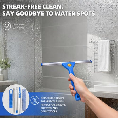 2-in-1 Window Cleaning kit with 51" Extension Poles, Suitable for Indoor & Outdoor Windows, High Glass, High Windows, Multi-Purpose Car Windshield Cleaning(Blue 15.74in - 51.18in) - size: 15.74 - 51.18"