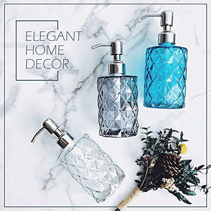 JASAI Diamond Design Soap Dispenser with 304 Rust Proof Stainless Steel Soap Pump, 12 Ounce Kitchen Soap Dispenser for Bathroom, Hand Soap, Dish Soap (Clear Blue). - color: Blue