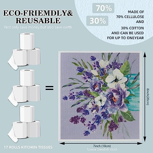 Swedish Kitchen Dish Cloths - 6 Pack Reusable Paper Towels for Counters & Dishes - Eco Friendly Cellulose Sponge Cloth (Flower) - color: L-flower