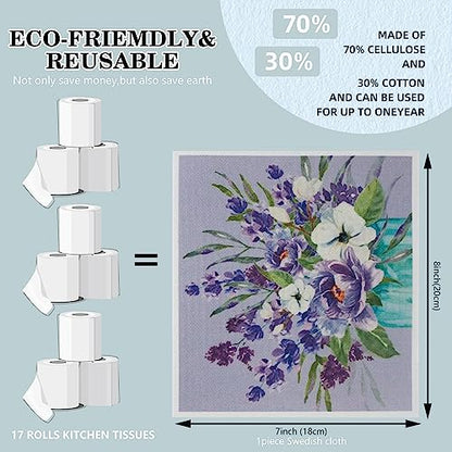 Swedish Kitchen Dish Cloths - 6 Pack Reusable Paper Towels for Counters & Dishes - Eco Friendly Cellulose Sponge Cloth (Flower) - color: L-flower