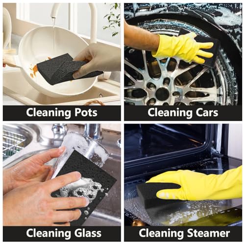 Cellulose Sponges, Large Size 4" x 6" x 1" - Heavy Duty Scrub Kitchen Sponge, Clean Tough Messes Without Scratching Kitchen Cleaning Pads, Pop Up Eco DIY (6 Pack), Black - color: Black