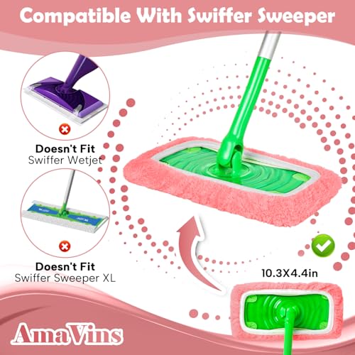 AmaVins 5 Pack Reusable Microfiber Mop Pads Compatible with Swiffer Sweeper, Wet and Dry Flat Cover, Washable Pads for Surface/Hardwood Floor Cleaning (Mop is Not Included) - color: Pink 5 Pack
