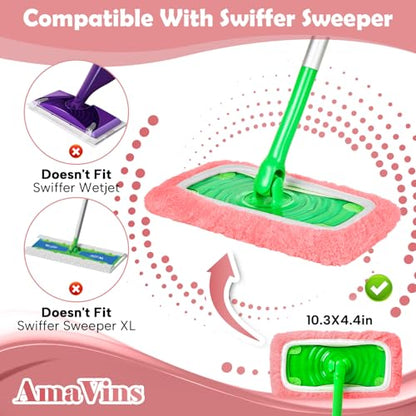 AmaVins 5 Pack Reusable Microfiber Mop Pads Compatible with Swiffer Sweeper, Wet and Dry Flat Cover, Washable Pads for Surface/Hardwood Floor Cleaning (Mop is Not Included) - color: Pink 5 Pack