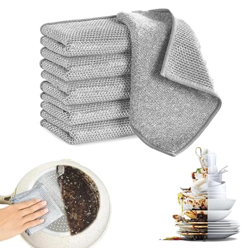 Double Layer Multipurpose Non Scratch Scouring Pads Kitchen Dish Rags Cleaning Cloths for Home Cooktop Use 6 Pack - color: Silver 6-pack
