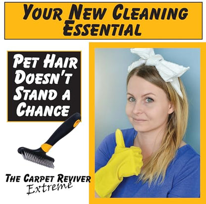 Carpet Reviver Extreme – Dual-Action Brush with Metal Tines – Lifts Carpet Pile & Removes Pet Hair – Restore Rugs, Refresh High-Traffic Areas, Eliminate Embedded Fur – Essential Carpet Grooming Tool