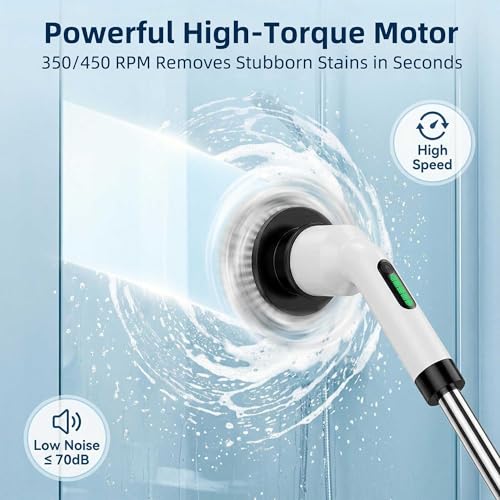 Electric Spin Scrubber, Cordless IPX7 Waterproof Cleaning Brush with Dual-Hook Design, 7 Replaceable Brush Heads, Adjustable Telescopic Handle & 2 Speeds for Bathroom, Kitchen, Floor