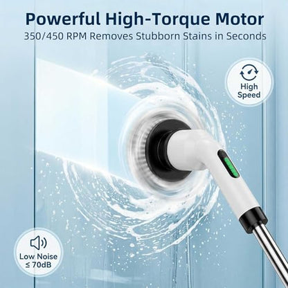Electric Spin Scrubber, Cordless IPX7 Waterproof Cleaning Brush with Dual-Hook Design, 7 Replaceable Brush Heads, Adjustable Telescopic Handle & 2 Speeds for Bathroom, Kitchen, Floor