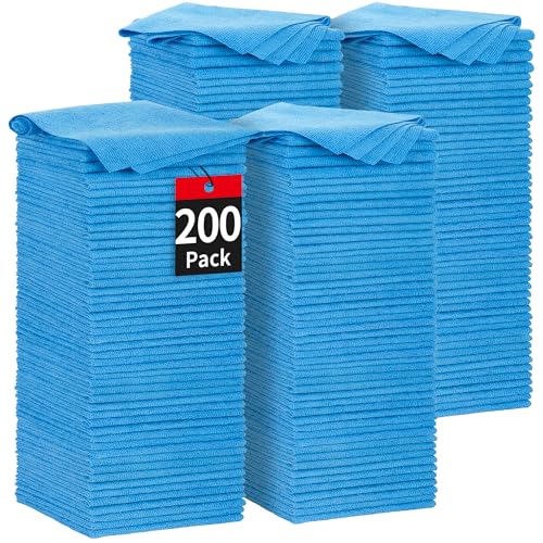 Microfiber Cleaning Cloth, 200 Pack Blue Cleaning Rags Microfiber Towel Bulk Absorbent Lint-Free Wash Cloths, All-Purpose Towels for Cars, Shop, Automotive, Garage, Home & Kitchen - color: Blue, style: 200 Pack