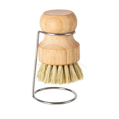 Kitchen Brush for Cleaning Dishes and Pans, Rustic Design Cleaning Brush with Built-in Drying Stand, Dish Brush with Drip Tray for Sink Countertop Organization