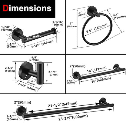 12 Pieces Matte Black Bathroom Hardware Accessories Set Hand Towel Ring 16&23.6 inch Round Towel Bar Toilet Paper Holder Towel Hooks 4 Pieces SUS 304 Stainless Steel,Heavy Duty,Wall Mounted - color: Matte Black, size: 12 piece 24"