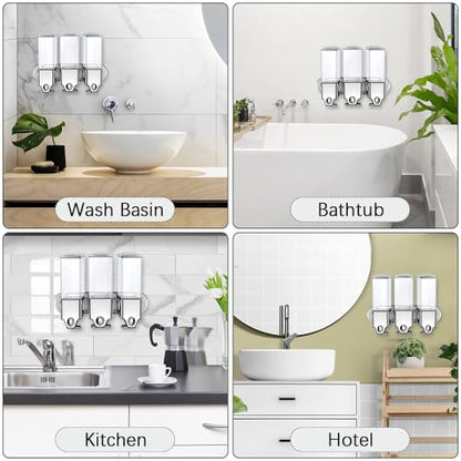 No-Drill 3 Pack 500ml Wall Mounted soap Dispenser for Bathroom and Kitchen, Shampoo and Conditioner Dispenser Drill Free with Adhesive (Clear-3) - color: Clear-2