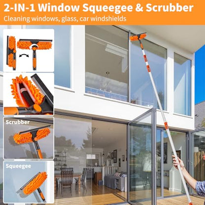 Outvita 26FT High Reach Duster Kit with 4-24FT Aluminum Extension Pole, Window Cleaning Squeegee ＆ Cleaner Kit, Cobweb Feather and Ceiling Fan Duster for High Ceiling