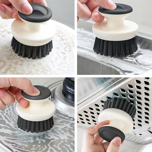 Dish Scrub Brush,Ergonomic Grip Palm Brush,Kitchen Scrub Brushes for Cleaning, Dish Scrubber with Stiff Bristles for Sink, Pots, Pans (Grey+Black) - color: Grey+black