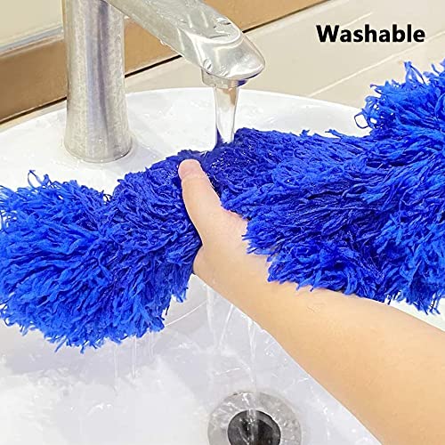 2pcs Ceiling Fan Feather Duster with Extension Pole, Cobweb & Corner Brush for Cleaning, Long Handle Aluminum Telescoping Pole, Washable, Blue, 130cm&250cm - size: 51.18"&98.42"
