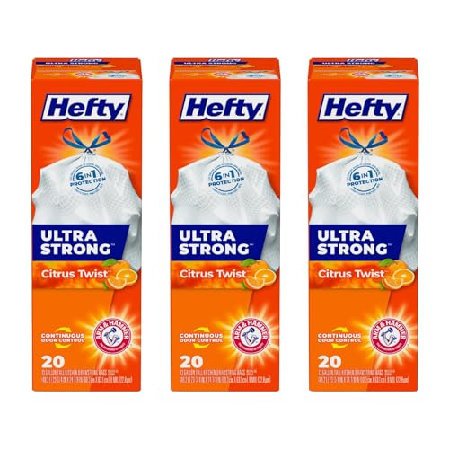 Hefty Ultra Strong Tall Kitchen Trash Bags, Citrus Twist, 13 Gallon 20 Count (Pack of 3) - size: 20 Count (Pack of 3)