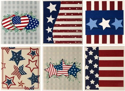 4th of July 6 Packs Swedish Kitchen Dish Cloths - American Flags Reusable Paper Towels for Counters & Dishes - Eco-Friendly Cellulose Sponge Cloth - color: J-flag