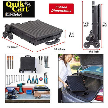 dbest products Quik Cart Elite Stair Climber Wheeled Rolling Crate Teacher Utility With seat Heavy Duty Collapsible Basket With Handle, Black - color: Black, style: Elite Stair Climber