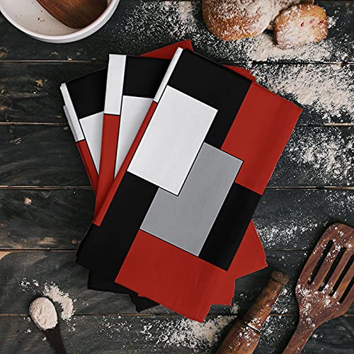 Geo Kitchen Towels,White Grey Black Red Abstract Irregular Geometric 16x28 Inches Soft Kitchen Dish Cloth,Cotton Tea Towels/Bar Towels/Hand Towels,(3 Pack) - color: Color Blockzag8191, size: 3PCS