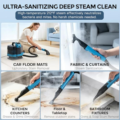 Hausmeister Hydroflex Pro Steam Portable Carpet Spot Cleaner with Steam, 1600W Upholstery Cleaner Machine, 18KPa Strong Suction, Cold/Hot/Steam Modes, Self-Cleaning, for Couch, Car Seats & Rugs