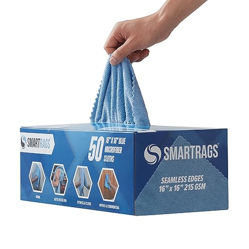 Arkwright Smart Rags Microfiber Cleaning Cloths, Pack of 50 in a Box, Lint Free 215 GSM Reusable Towels for Auto, Office and Household Cleaning, 16 x 16 in, Blue - color: Blue, size: 16 x 16 in