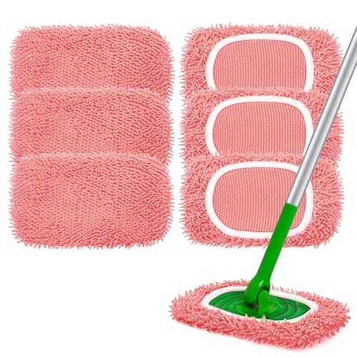 Reusable Microfiber Mop Pads Compatible with Swiffer Sweeper Mop - Dry Sweeping Cloths & Wet Mopping Cloths - Washable Wet Pads Refill for Mopping Floors, 6 Pack (Mop is not Included) - color: 6 Pack (Pink)