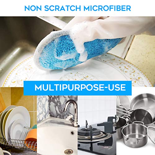 Dual Sided All-Purpose Sponges Kitchen,Dish Sponge for Washing Dishes Cleaning Kitchen,Non Scratch,Rough Scrubbers for Non-Stick Cookware, Soft Microfiber Scrub for Dishes(Bule,6Pack) - color: Blue