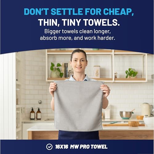 MW Pro Microfiber Cleaning Cloth | Gray | 12 Pack | 16” x 16” | All Purpose Microfiber Towels - Clean, Dust, Polish, Scrub, Absorbent - color: Gray